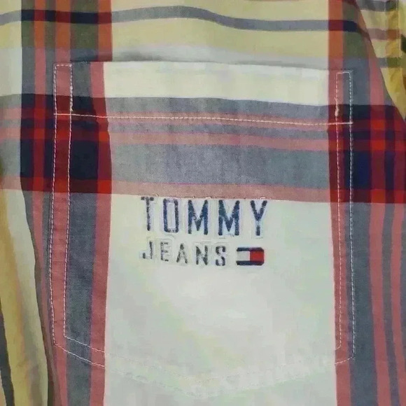 Vintage Y2K Tommy Hilfiger Jeans Plaid Short Sleeve Button Down Shirt sz XL - Picture 3 of 9